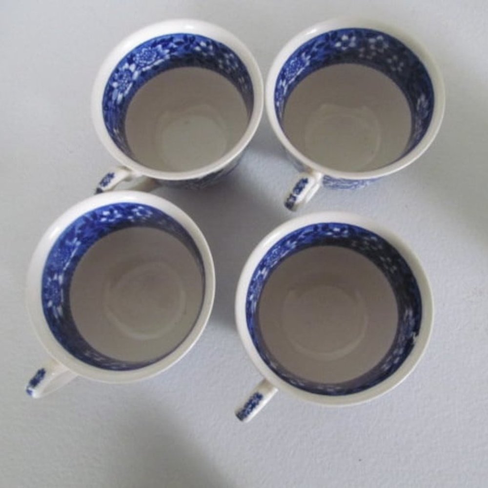 Set of 4 Blue Transferware Tea Cups set Villeroy & Boch Germany Saar Rusticana - Picture 6 of 7